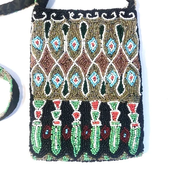 CHRISTIANA Multicolor Glass Beaded Crossbody Bag Purse - Picture 4 of 7